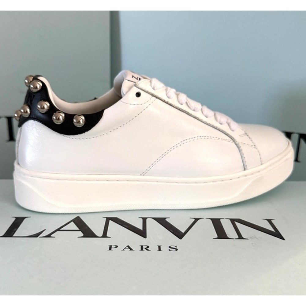 Lanvin Paris Women's White Leather DDB0 Sneakers with Studs, Sz 37 - Picture 11 of 12